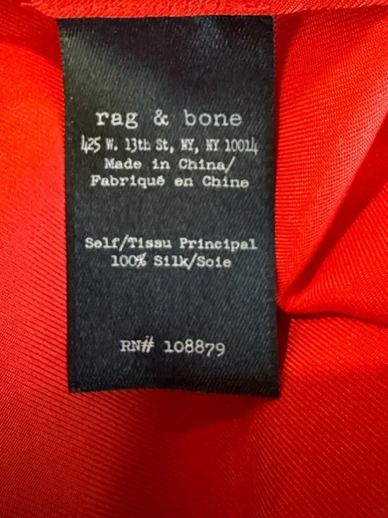 NWT. Rag & Bone. Florence Silk Tie Neck Blouse. Fiery Red. Size 6. - Picture 11 of 14